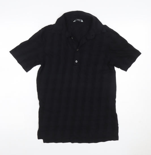 Farah Men's Black Size S Textured Check Short Sleeve Cotton Polo Shirt