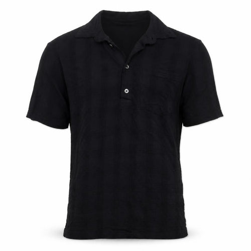 Farah Men's Black Size S Textured Check Short Sleeve Cotton Polo Shirt