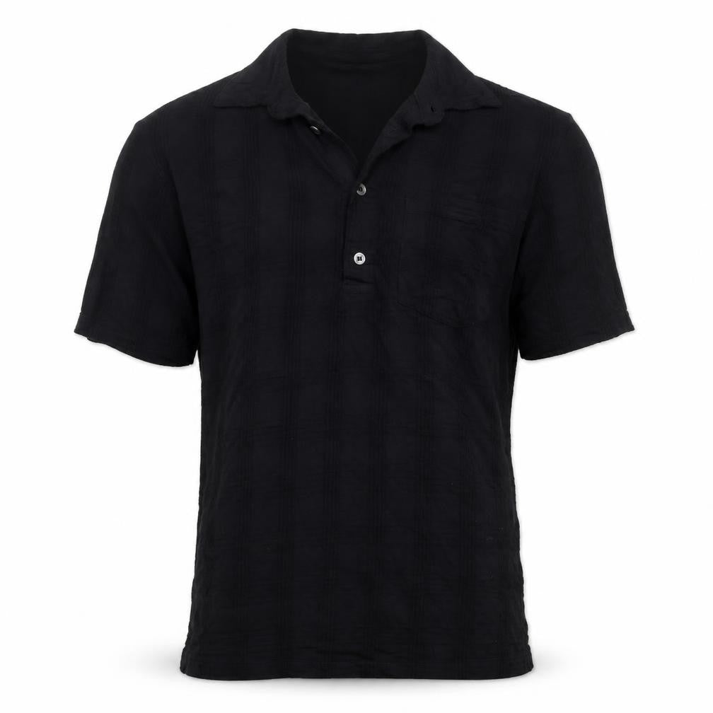 Farah Men's Black Size S Textured Check Short Sleeve Cotton Polo Shirt