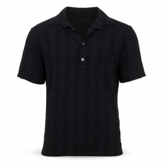 Farah Men's Black Size S Textured Check Short Sleeve Cotton Polo Shirt