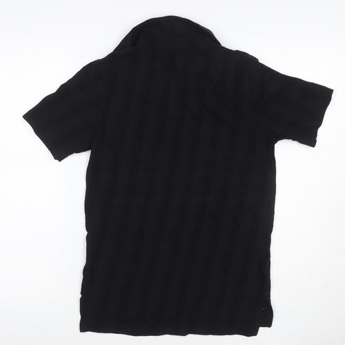 Farah Men's Black Size S Textured Check Short Sleeve Cotton Polo Shirt