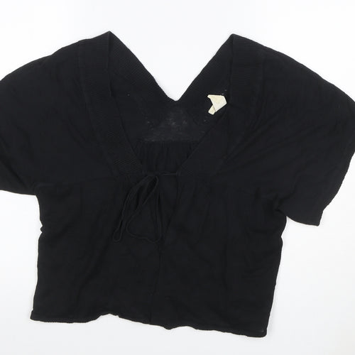 Gap Women’s Black XL Rayon V-Neck Tie Front Short Sleeve Blouse
