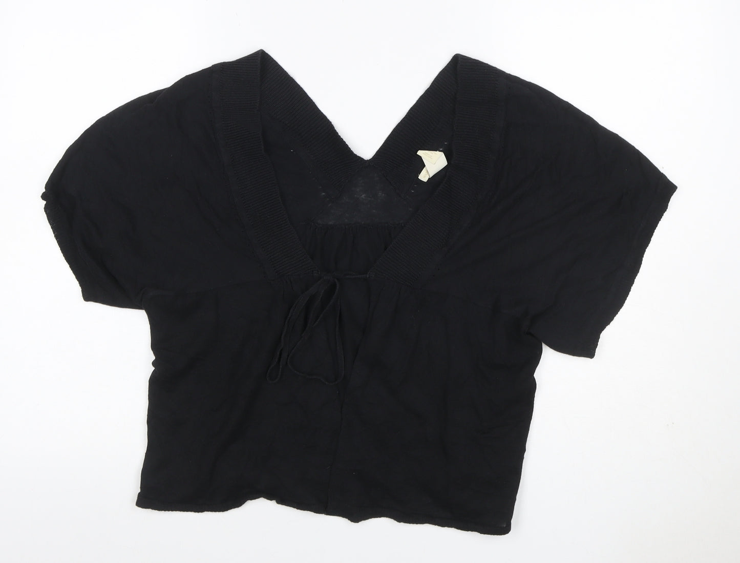 Gap Women’s Black XL Rayon V-Neck Tie Front Short Sleeve Blouse