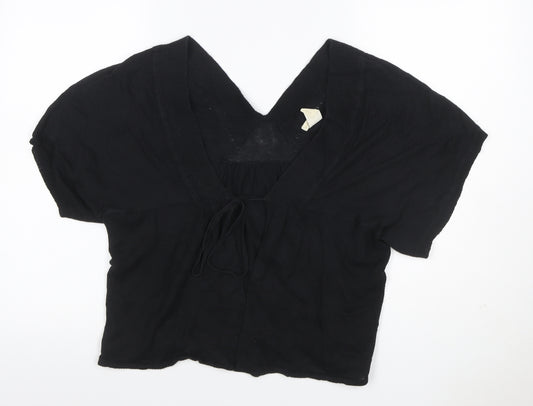 Gap Women’s Black XL Rayon V-Neck Tie Front Short Sleeve Blouse
