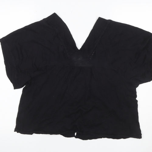 Gap Women’s Black XL Rayon V-Neck Tie Front Short Sleeve Blouse