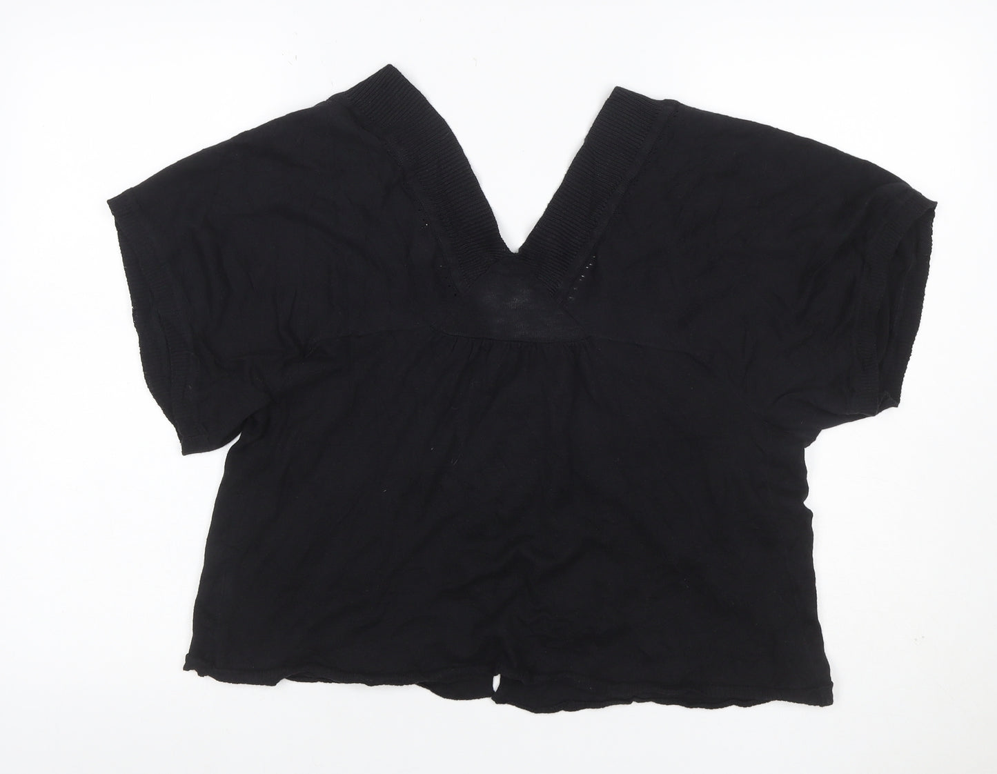 Gap Women’s Black XL Rayon V-Neck Tie Front Short Sleeve Blouse