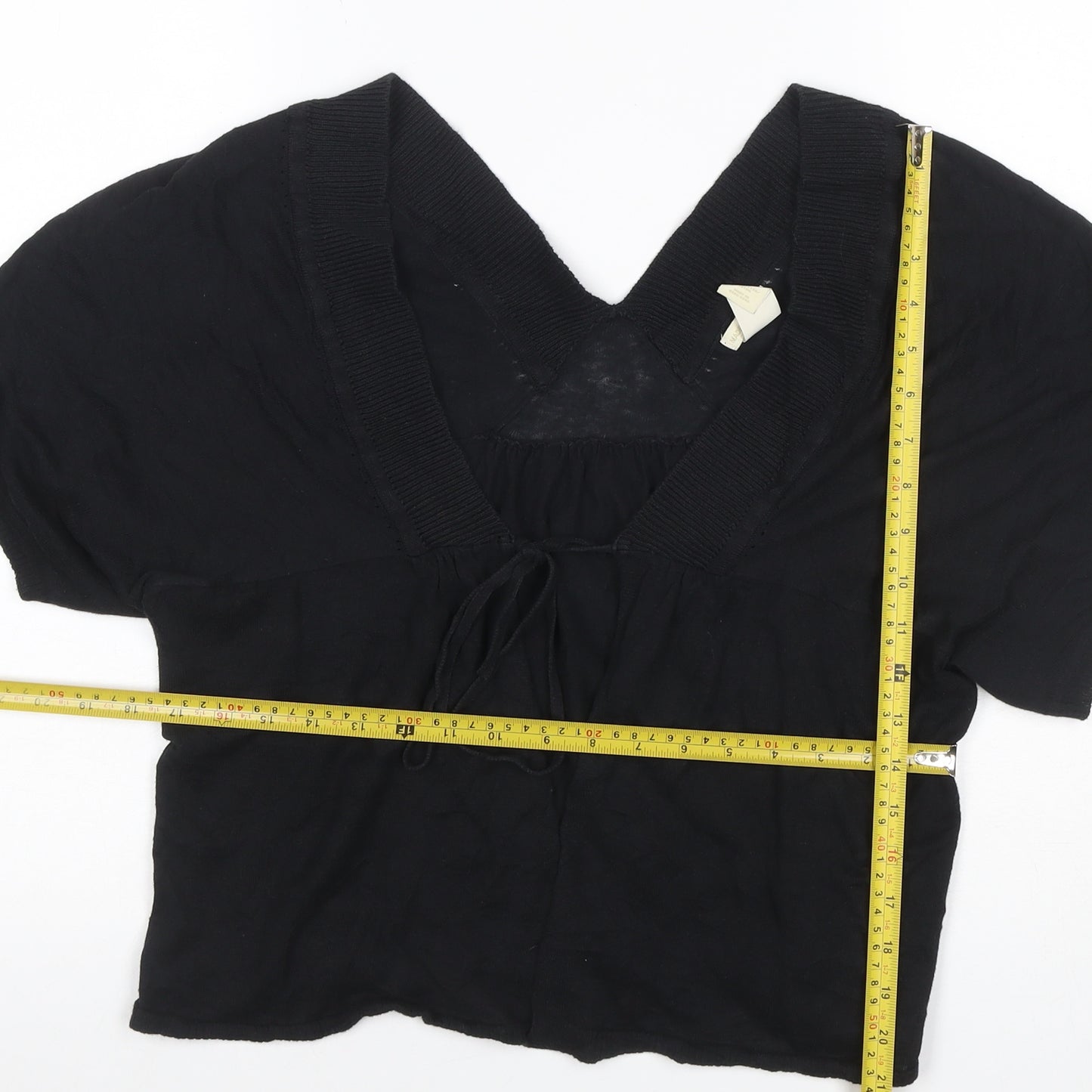 Gap Women’s Black XL Rayon V-Neck Tie Front Short Sleeve Blouse