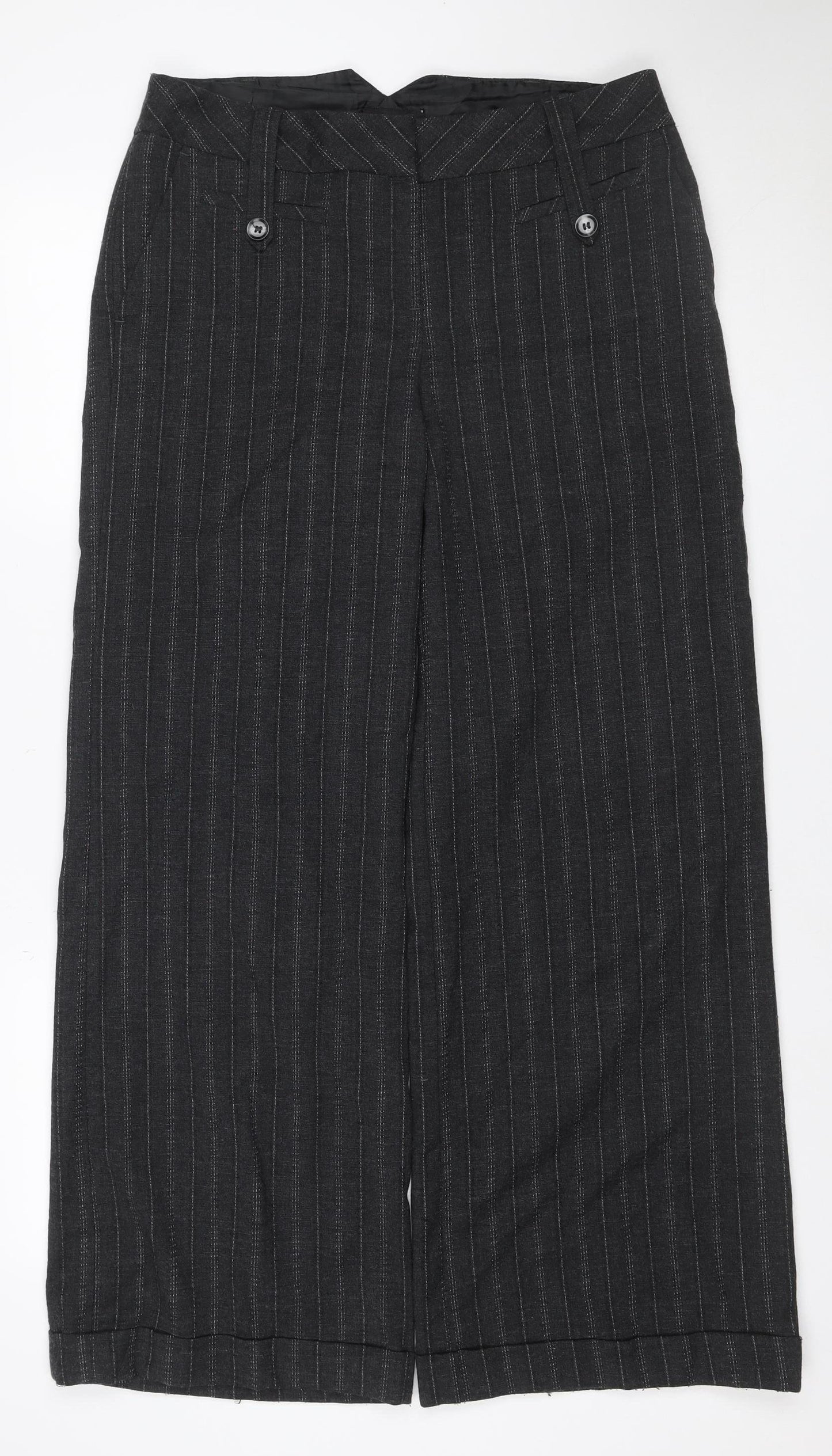 Next Women’s Black Pinstripe Wool Blend Tailored Trousers UK 12 Regular