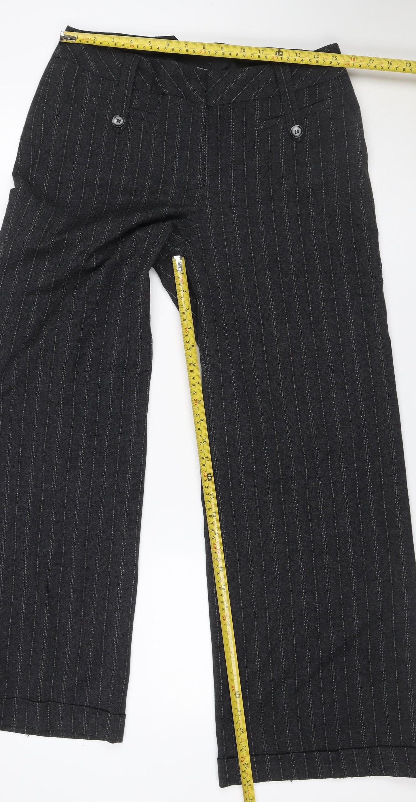 Next Women’s Black Pinstripe Wool Blend Tailored Trousers UK 12 Regular