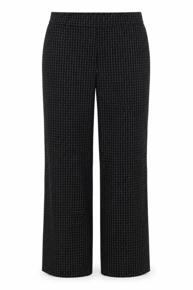 Front view of Nine West Women's Black Check, size 10, Wide-Leg Stretch Trousers