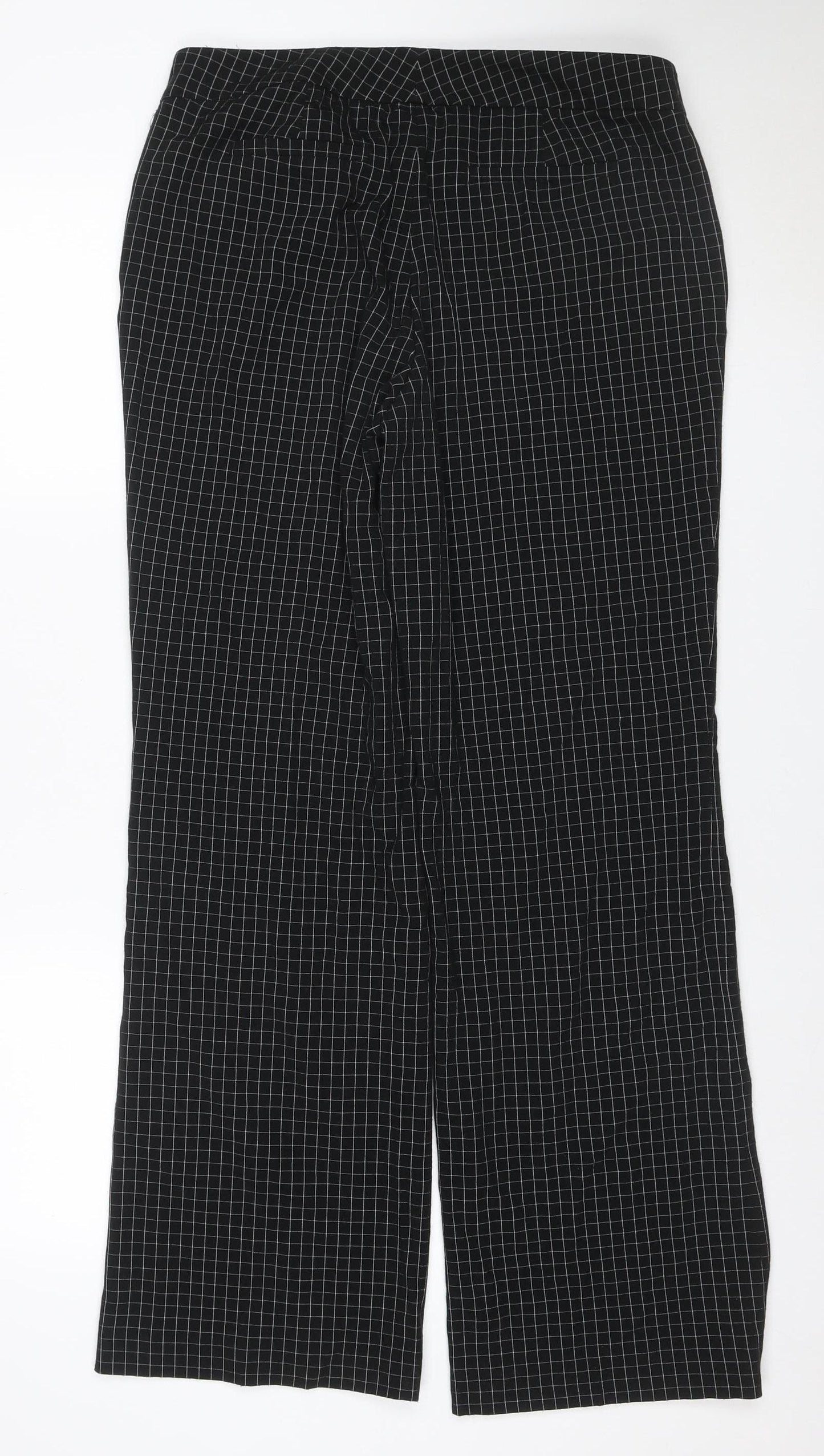 Nine West Women's Black Check Size 10 Wide-Leg Stretch Trousers