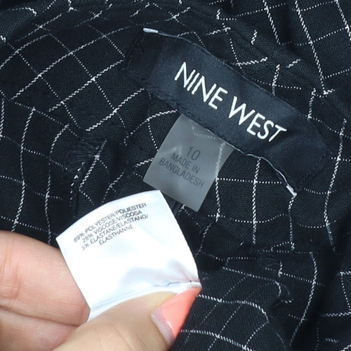 Nine West Women's Black Check Size 10 Wide-Leg Stretch Trousers