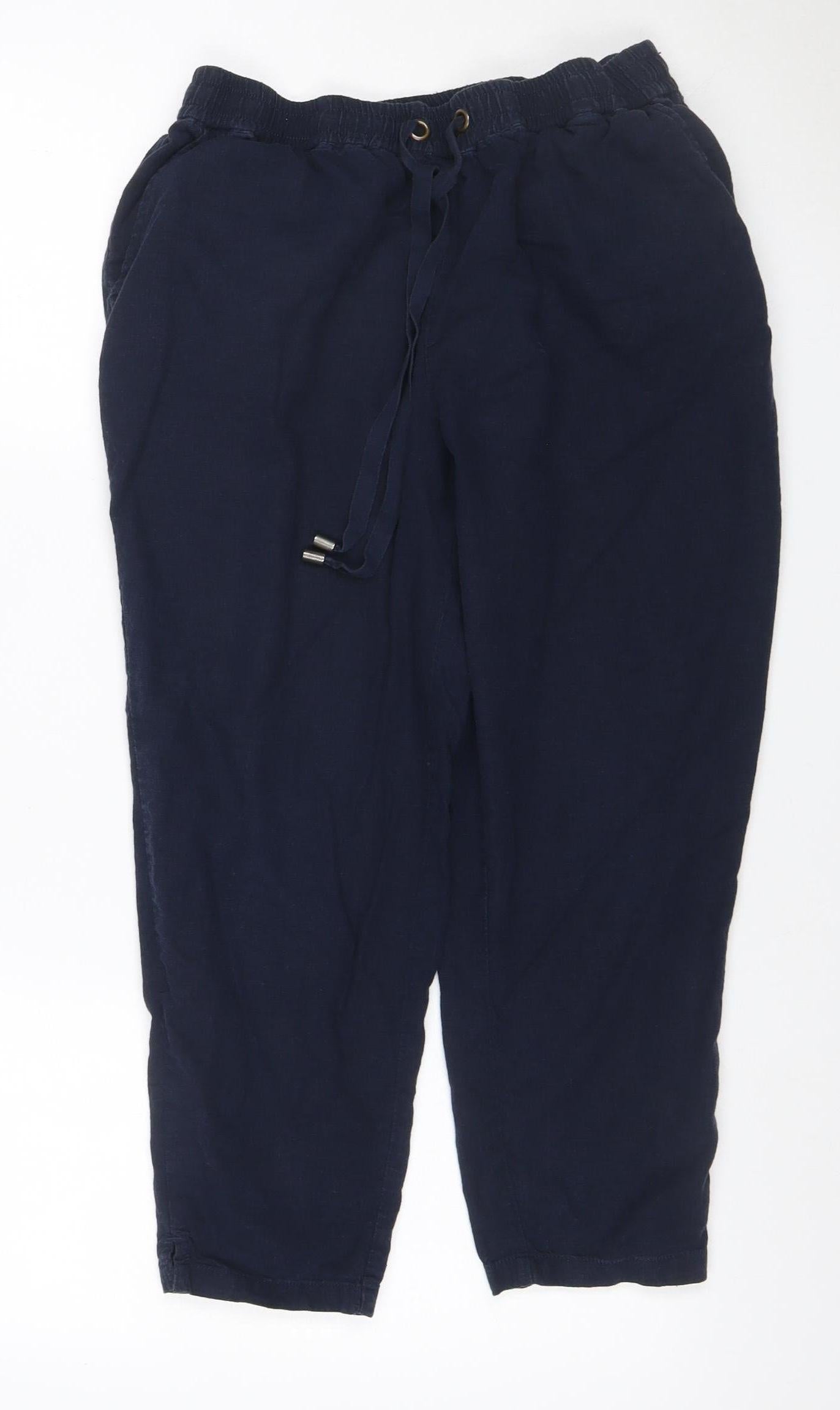 Fat Face Women’s Blue Petite UK 6 Linen Blend Cropped Wide Leg Trousers
