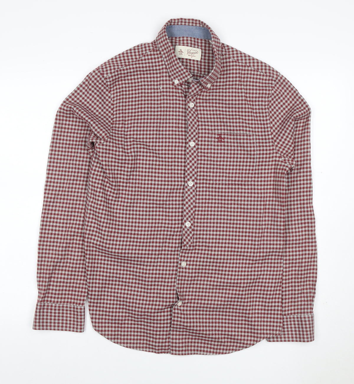 Back view of Original Penguin Men’s Red Check Button-Down Shirt M Long Sleeve