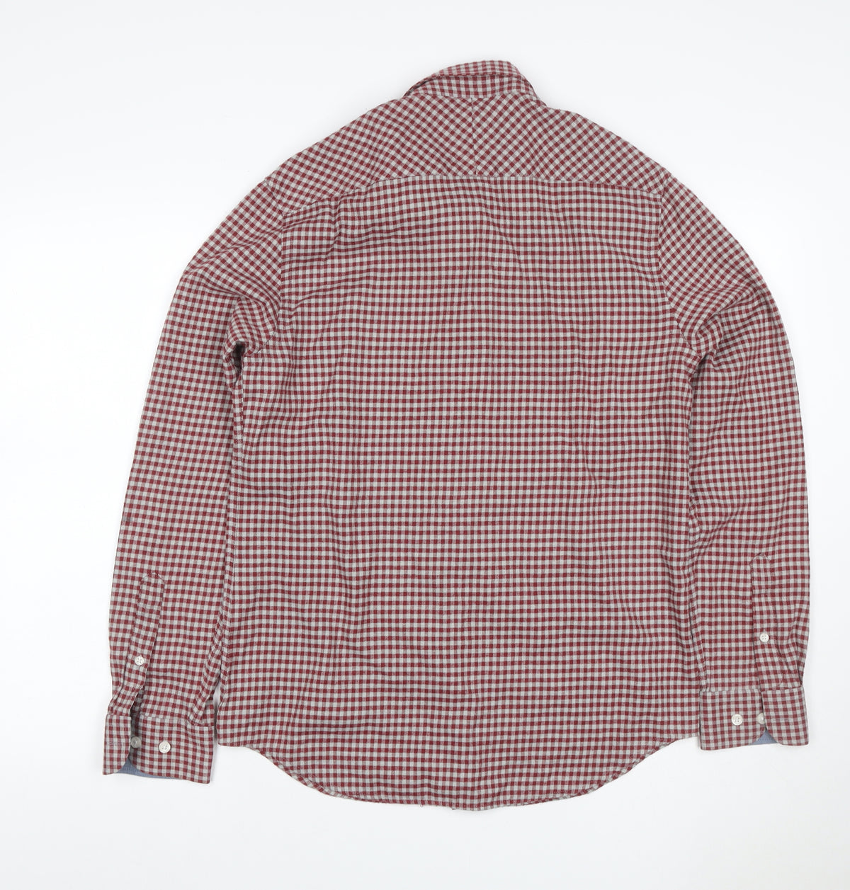 Close-up detail of Original Penguin Men’s Red Check Button-Down Shirt M Long Sleeve