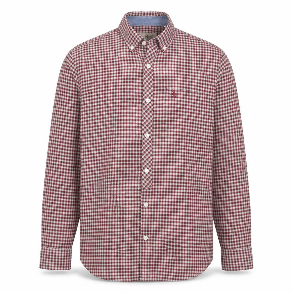 Front view of Original Penguin Men’s Red Check Button-Down Shirt M Long Sleeve