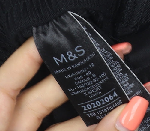 Marks and Spencer Women Black UK 12 Short Tapered Elastic Waist Trousers