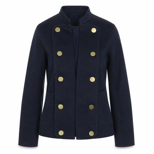 H&M Women’s Navy Military Jacket UK 4 Cotton Gold Snap Buttons