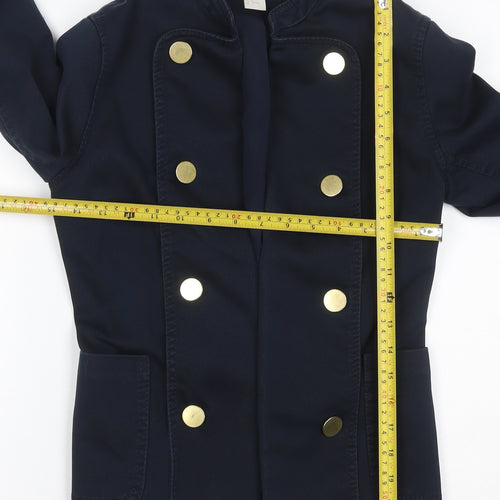 H&M Women’s Navy Military Jacket UK 4 Cotton Gold Snap Buttons