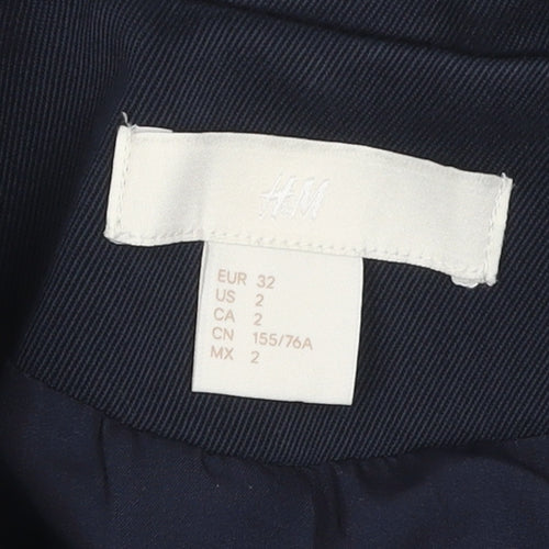 H&M Women’s Navy Military Jacket UK 4 Cotton Gold Snap Buttons