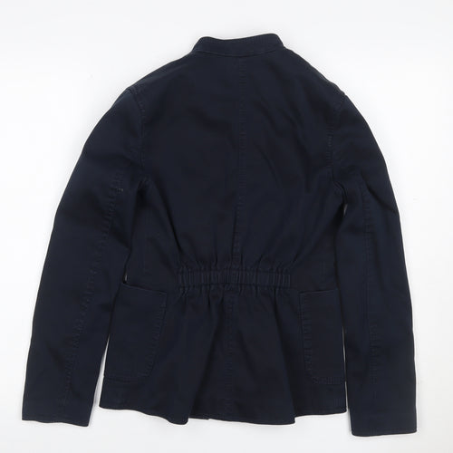 H&M Women’s Navy Military Jacket UK 4 Cotton Gold Snap Buttons