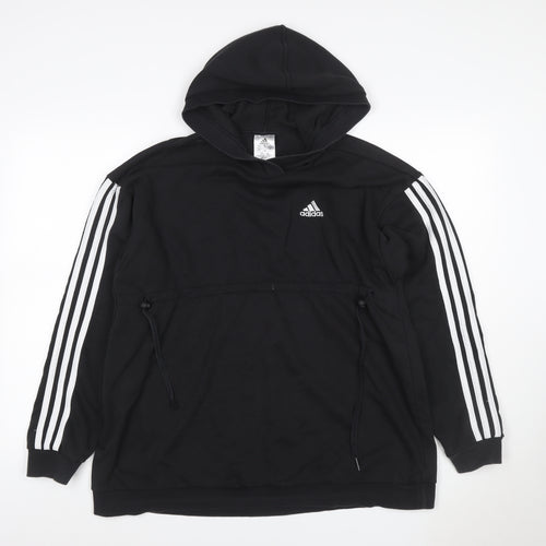 Adidas Women’s Black S Pullover Hoodie 3 Stripe Logo Drawstring Pocket