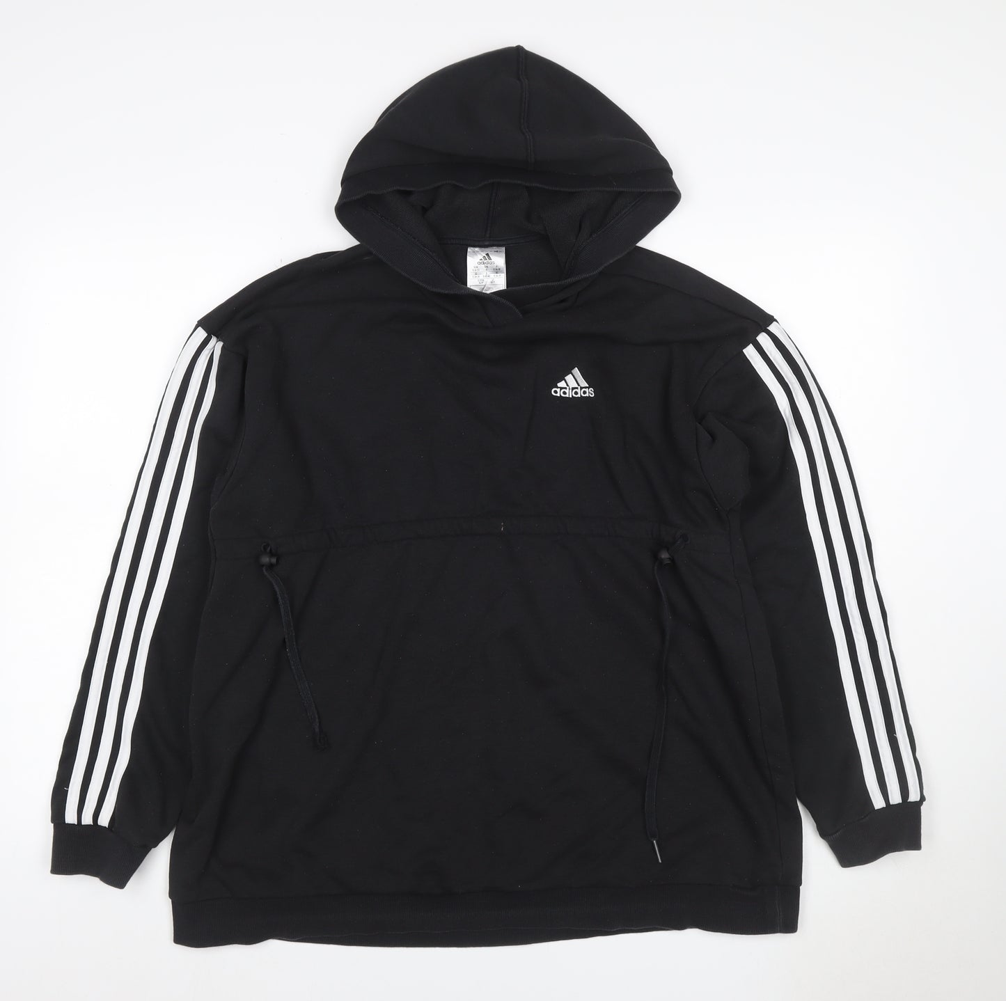 Adidas Women’s Black S Pullover Hoodie 3 Stripe Logo Drawstring Pocket