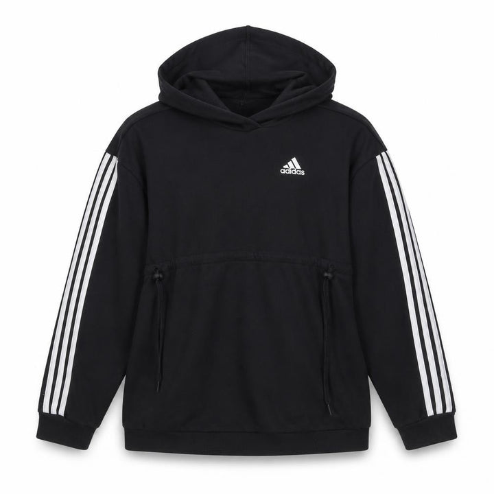 Adidas Women’s Black S Pullover Hoodie 3 Stripe Logo Drawstring Pocket
