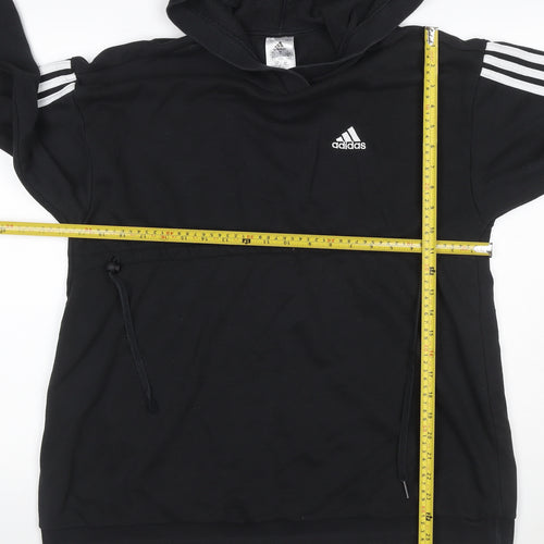 Adidas Women’s Black S Pullover Hoodie 3 Stripe Logo Drawstring Pocket