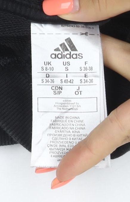 Adidas Women’s Black S Pullover Hoodie 3 Stripe Logo Drawstring Pocket