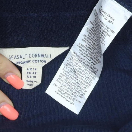 Seasalt Cornwall Women Blue UK 14 Fit & Flare Velvet Knee Dress Bow