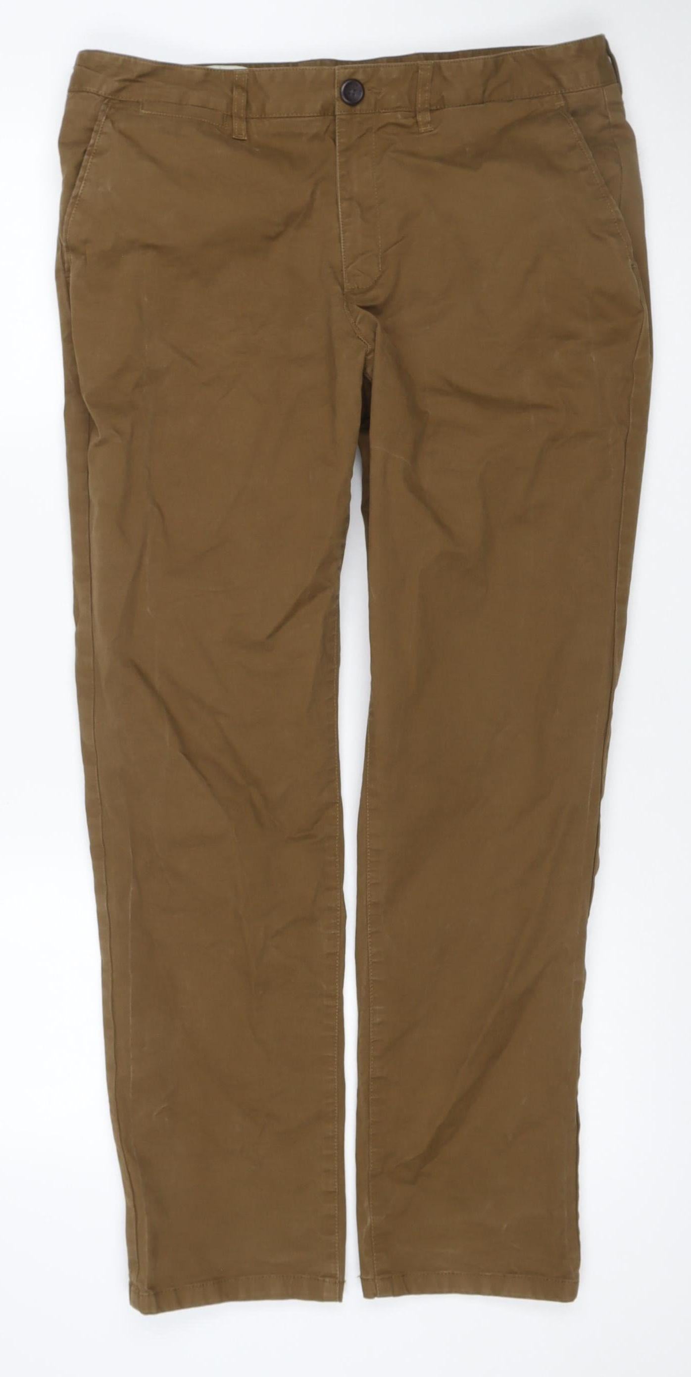 Racing Green Men’s Brown 34R Straight Fit Cotton Chino Trousers