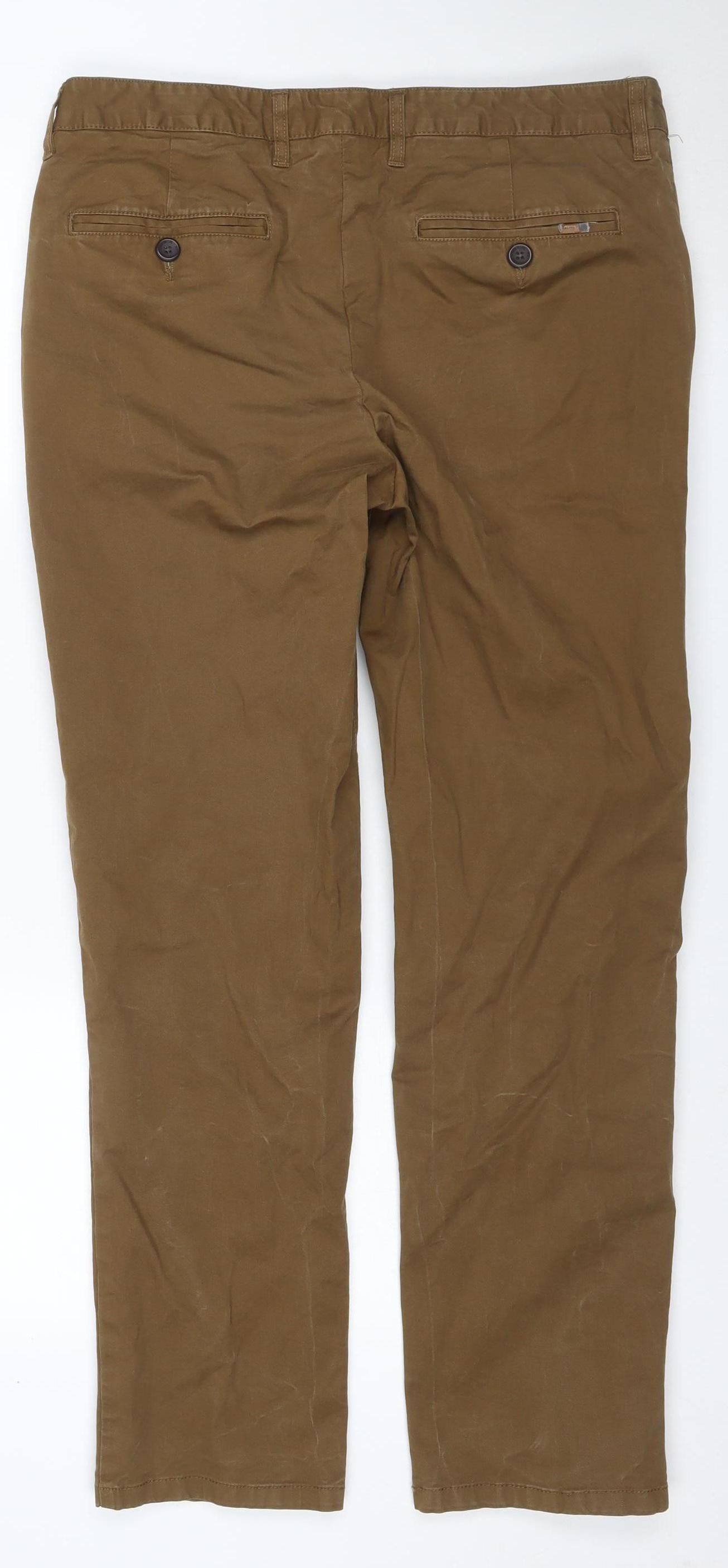 Racing Green Men’s Brown 34R Straight Fit Cotton Chino Trousers