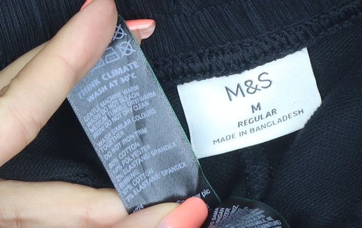 Marks and Spencer Men Black M Regular Jogger Sweatpants Drawstring