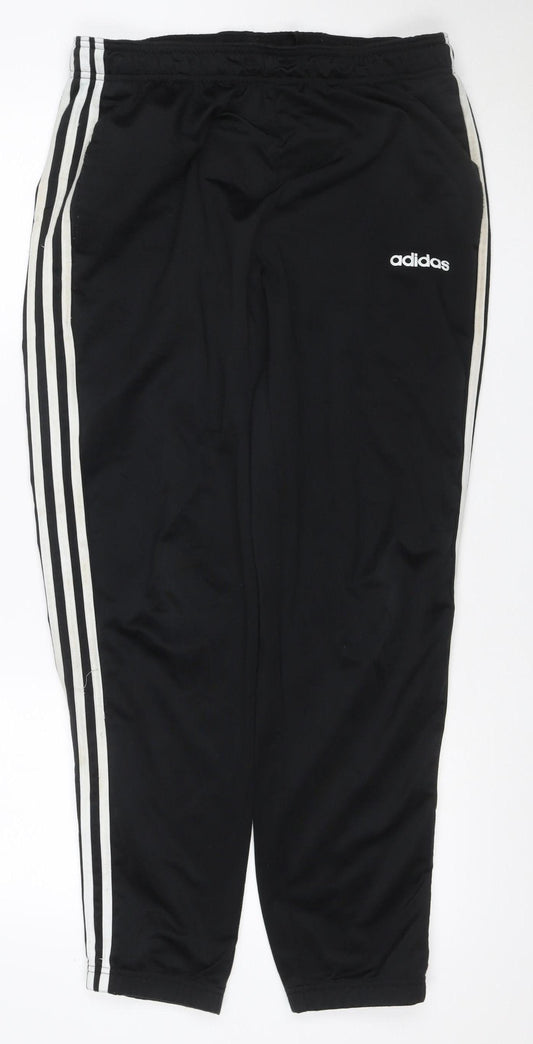 Adidas Teens Black L 3 Stripe Tapered Track Pants Joggers