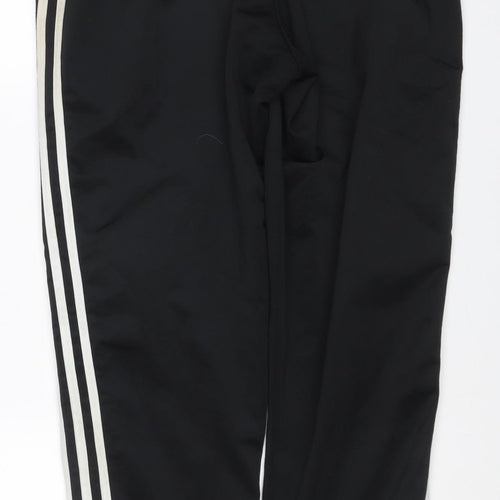 Adidas Teens Black L 3 Stripe Tapered Track Pants Joggers