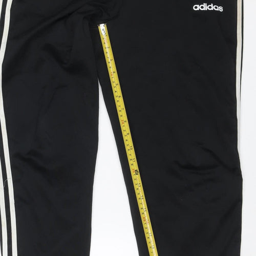 Adidas Teens Black L 3 Stripe Tapered Track Pants Joggers