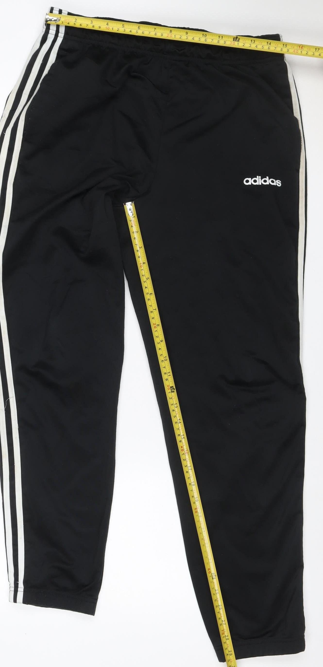 Adidas Teens Black L 3 Stripe Tapered Track Pants Joggers