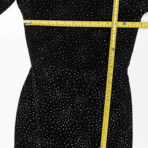 PrettyLittleThing Women Black Silver Glitter Velvet Bodycon Mini Dress UK 10