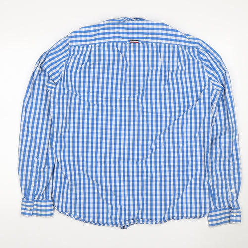 Superdry Men’s Blue Check Button-Down Cotton Shirt 2XL Long Sleeve