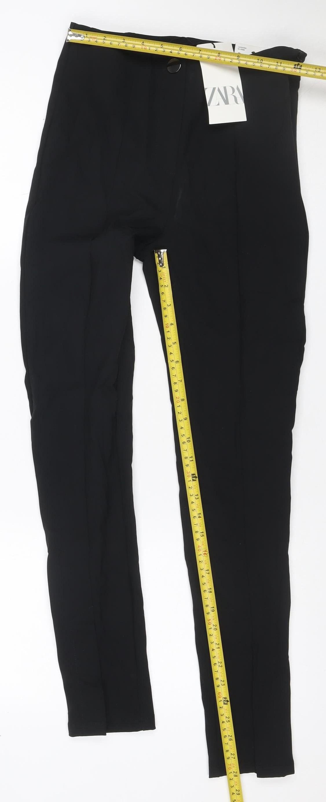 Zara Women Black S Polyamide Stretch Skinny Leggings Button Zip NWT