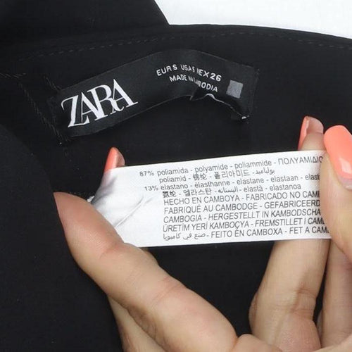 Zara Women Black S Polyamide Stretch Skinny Leggings Button Zip NWT