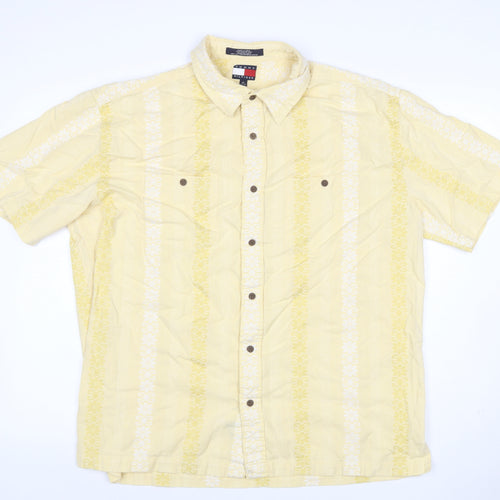 Tommy Hilfiger Men's Yellow XL Floral Short Sleeve Cotton Shirt
