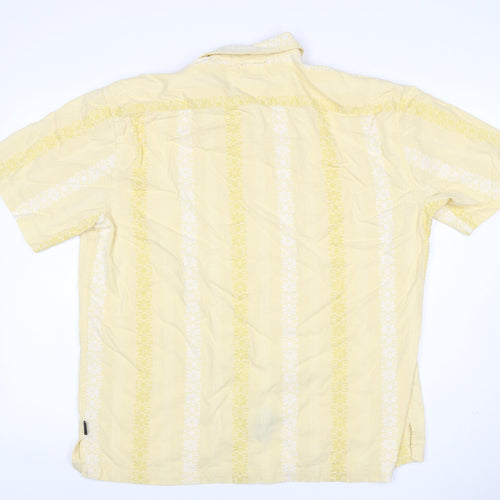 Tommy Hilfiger Men's Yellow XL Floral Short Sleeve Cotton Shirt