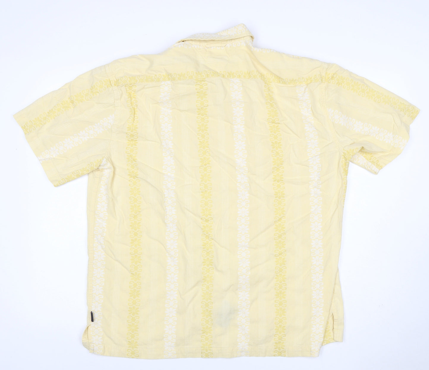 Tommy Hilfiger Men's Yellow XL Floral Short Sleeve Cotton Shirt