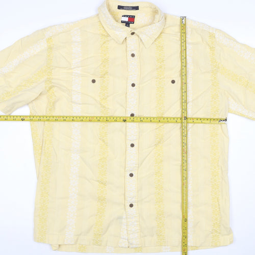 Tommy Hilfiger Men's Yellow XL Floral Short Sleeve Cotton Shirt