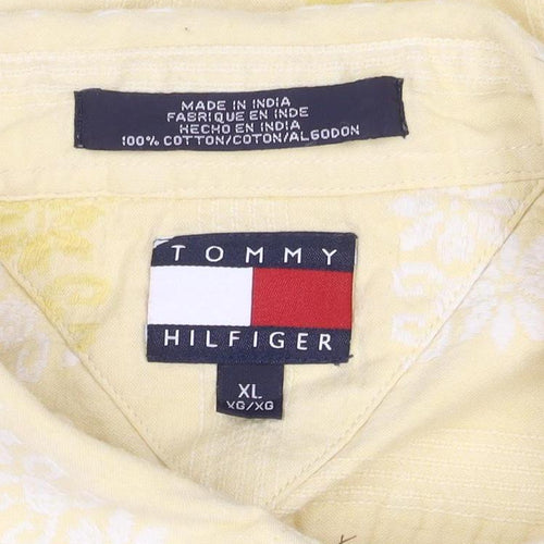 Tommy Hilfiger Men's Yellow XL Floral Short Sleeve Cotton Shirt