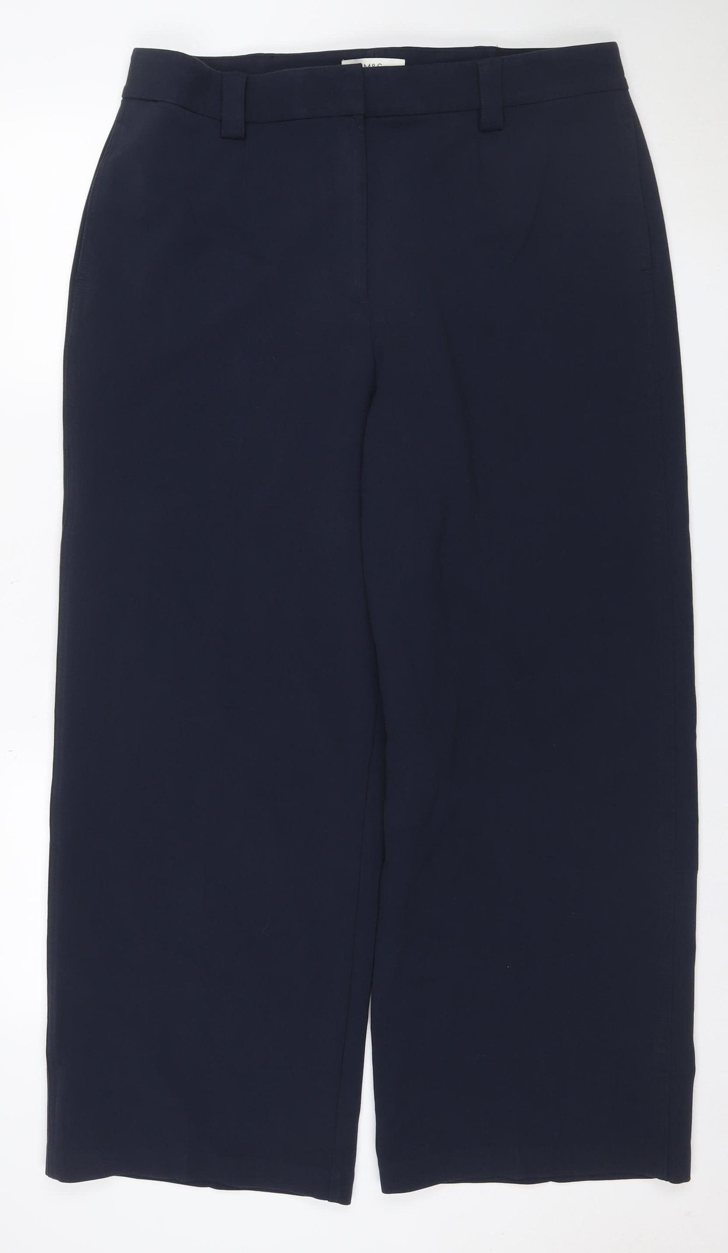 Marks & Spencer Women Navy UK 18 Wide Leg Belted Tailored Trousers