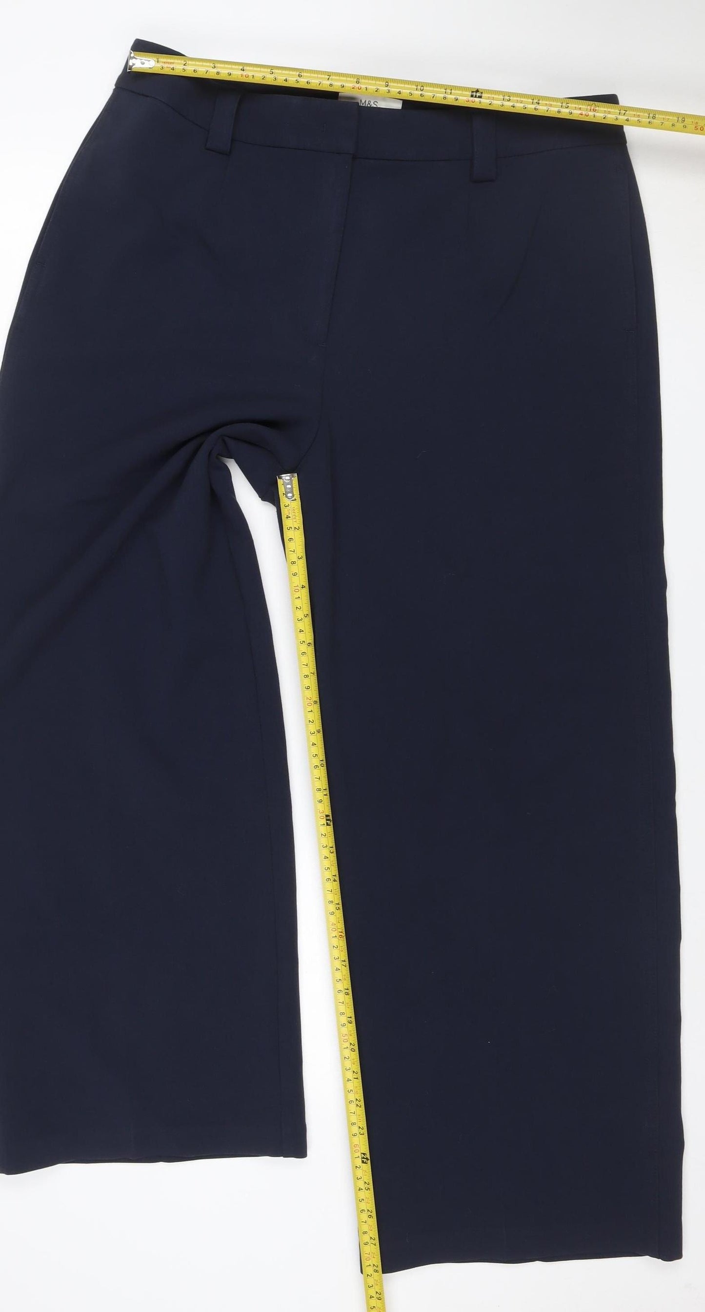 Marks & Spencer Women Navy UK 18 Wide Leg Belted Tailored Trousers