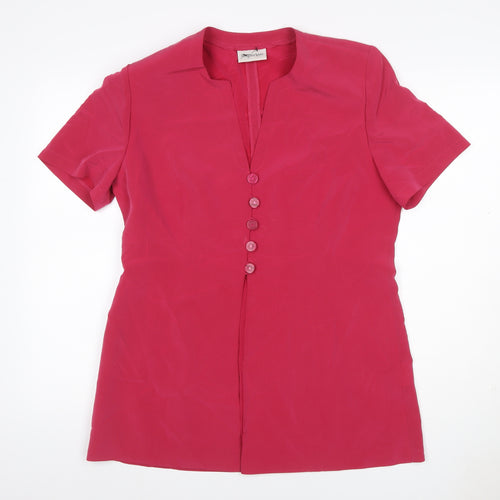 Jacques Vert Women's Pink UK 14 Button-Up V-Neck Short Sleeve Blouse